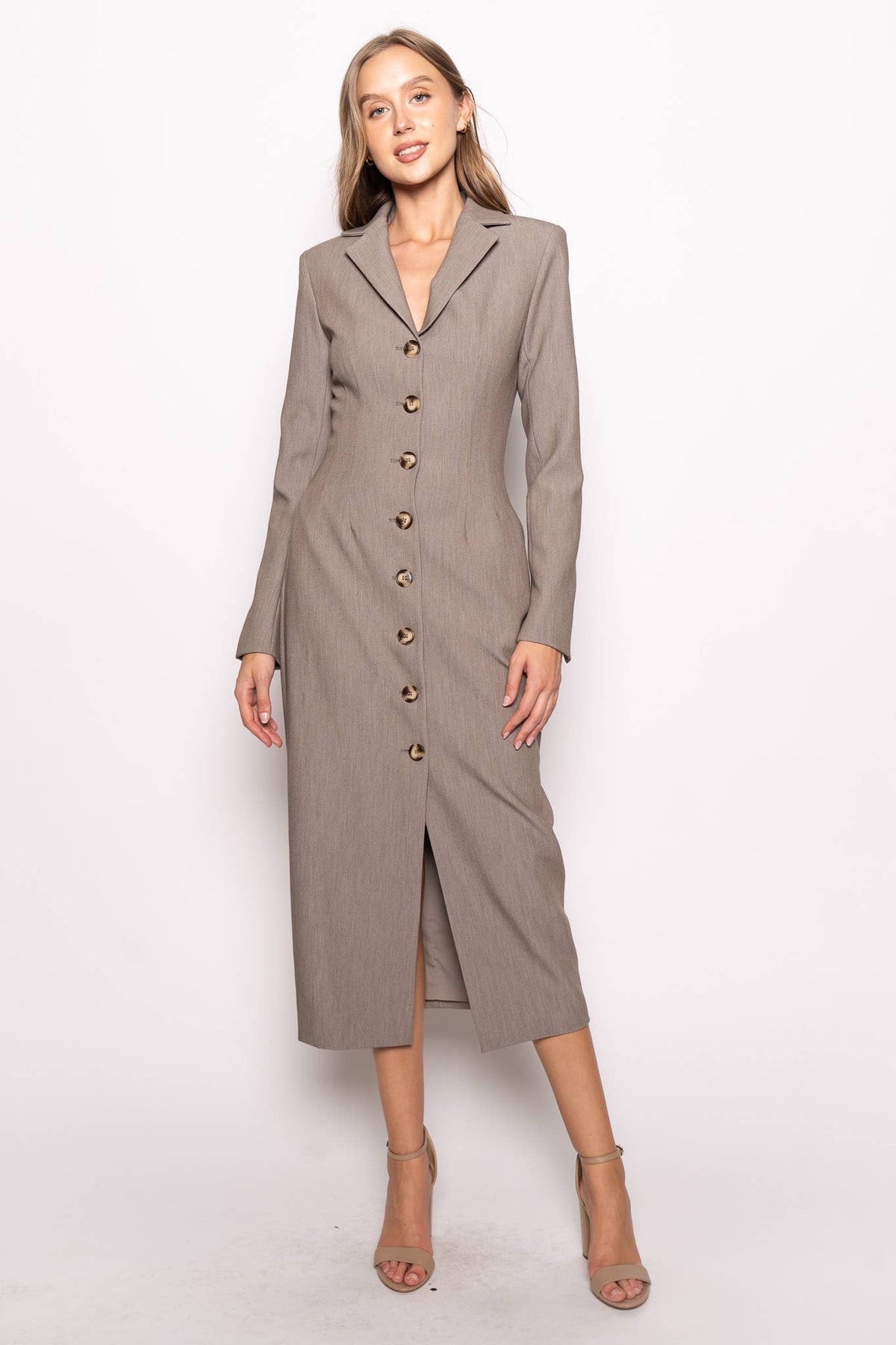 Preppy Chic Blazer Midi Suit Dress in LT BROWN MULTI | AVRENDI