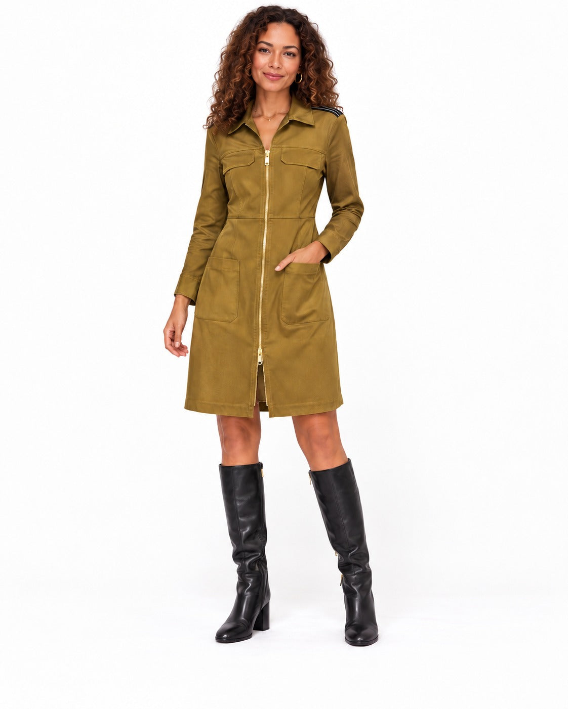 Belted Long-Sleeve Safari Dress