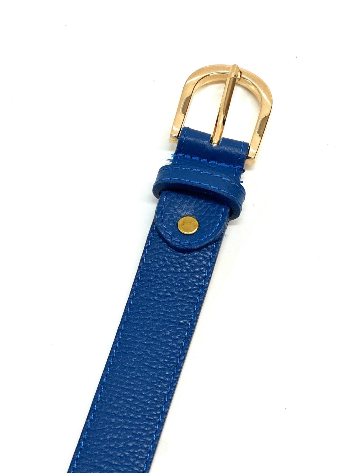 Slim 3cm Pebbled Genuine Leather Belt in Bright Blue | AVRENDI