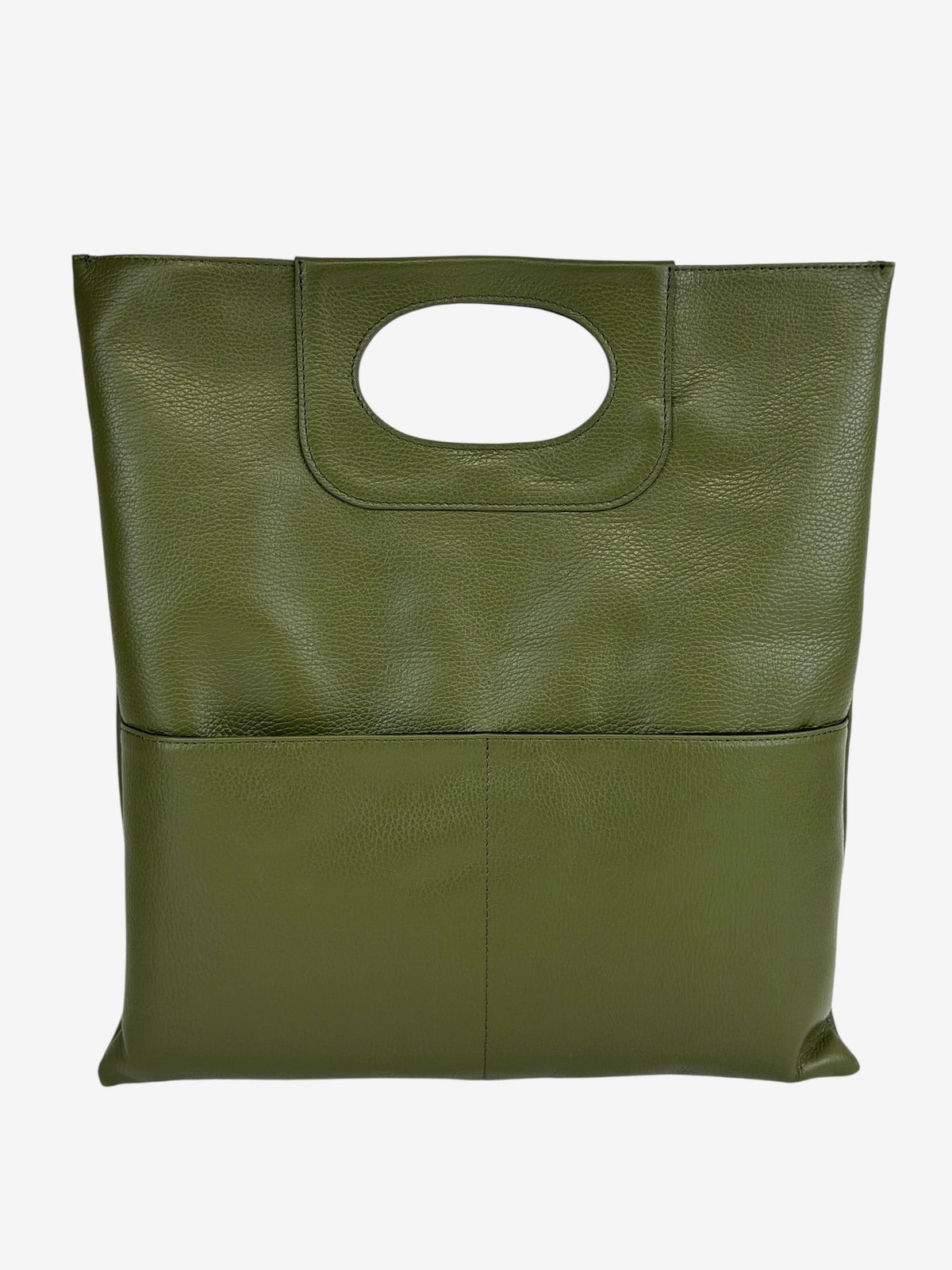 Fold-Over Italian Leather Clutch Bag in Military Green | AVRENDI