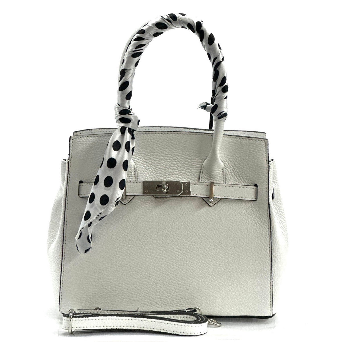 Rigid Italian Leather Tote with Scarf in White | AVRENDI