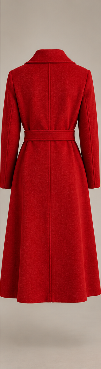 AVRENDI red 100% wool belted long coat back product view
