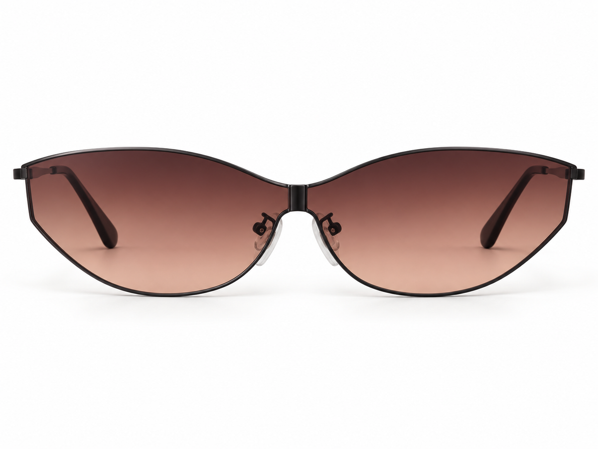 AVRENDI futuristic cat-eye sunglasses in Black-Gray Tea front view