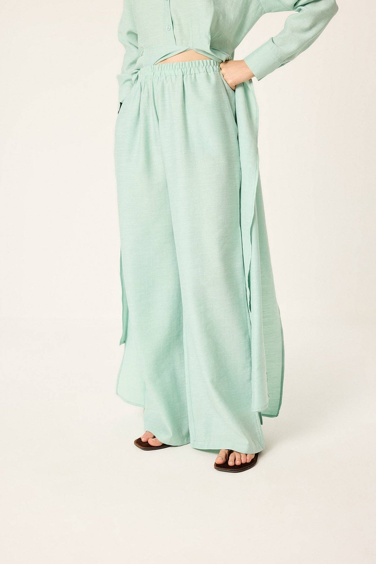 Linen Blend Longline Tunic & Wide Leg Pant Set | AVRENDI