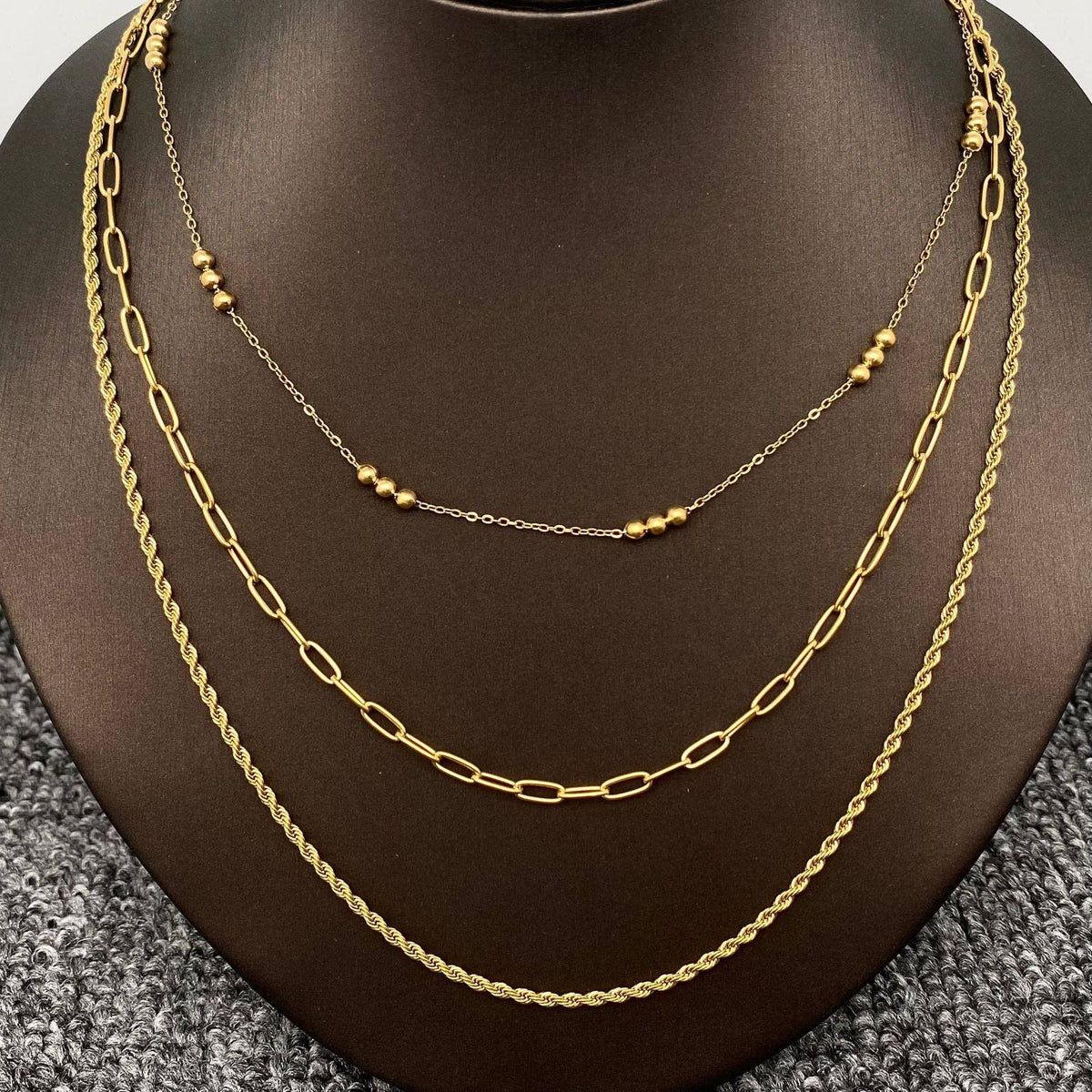 18K Gold-Plated Stainless Steel 3-layer Chain Necklace | AVRENDI