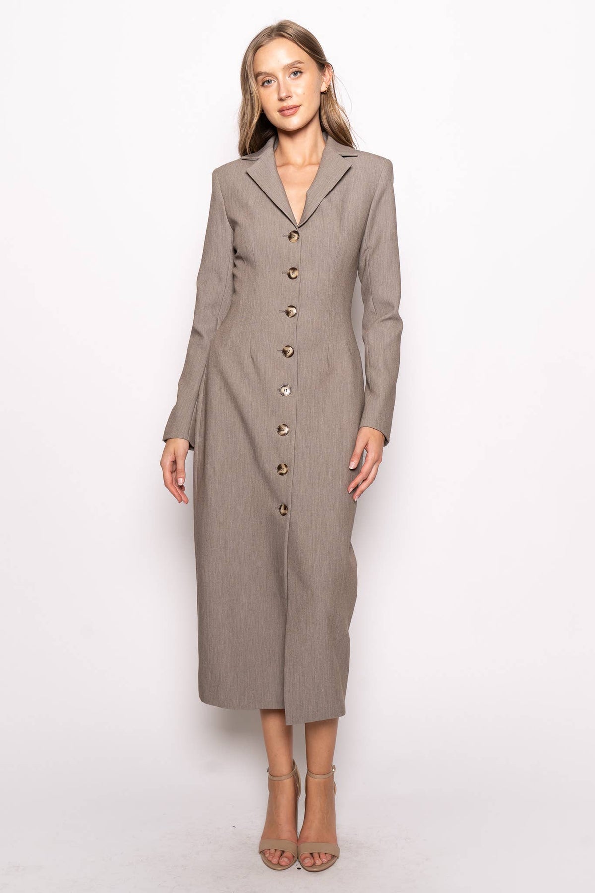 Preppy Chic Blazer Midi Suit Dress in LT BROWN MULTI | AVRENDI
