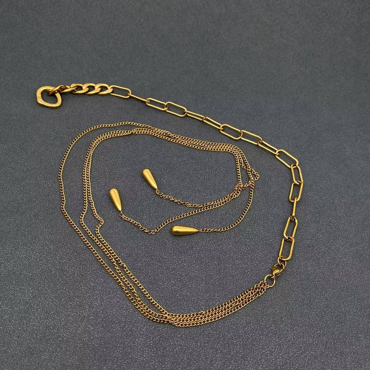 Teardrop Charm 18K Gold-Plated Stainless Steel Chain Lariat Necklace | AVRENDI