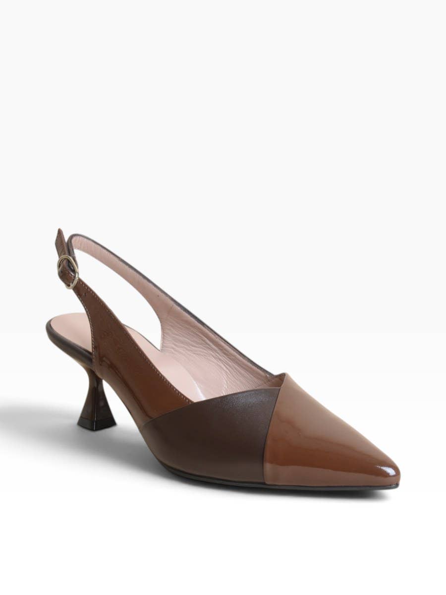 Chocolate Patent Pointed-Toe Slingback Pumps | AVRENDI
